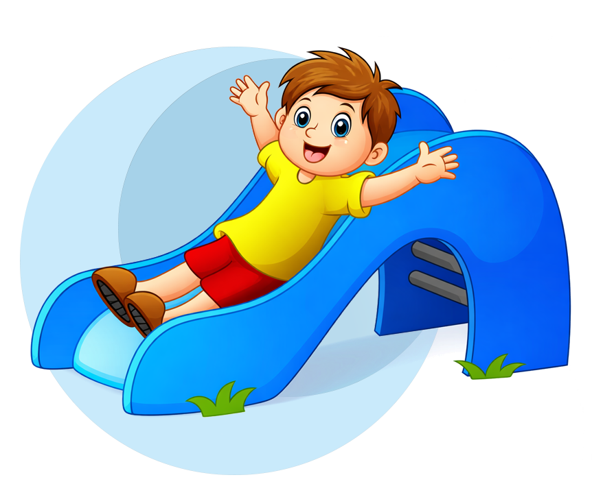 Young boy happily reading a children's book illustration